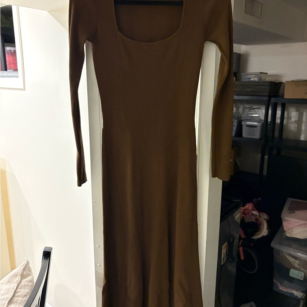 Zara Brown Long Sleeve Sweater Dress
